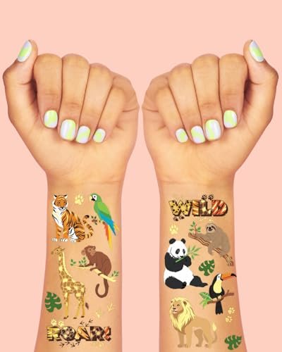 xo, Fetti Jungle Animals Temporary Tattoos - 56 Gold Foil Pcs | Wild Birthday Accessory, Safari Bachelorette Party Favor, Cute Kids Zoo Activity - görsel 5