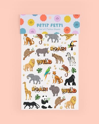 xo, Fetti Jungle Animals Temporary Tattoos - 56 Gold Foil Pcs | Wild Birthday Accessory, Safari Bachelorette Party Favor, Cute Kids Zoo Activity