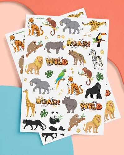 xo, Fetti Jungle Animals Temporary Tattoos - 56 Gold Foil Pcs | Wild Birthday Accessory, Safari Bachelorette Party Favor, Cute Kids Zoo Activity - görsel 3