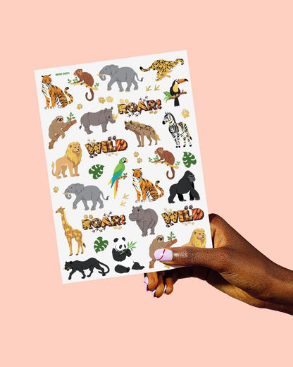 xo, Fetti Jungle Animals Temporary Tattoos - 56 Gold Foil Pcs | Wild Birthday Accessory, Safari Bachelorette Party Favor, Cute Kids Zoo Activity