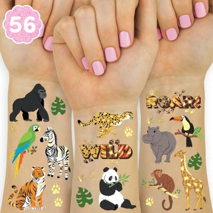 xo, Fetti Jungle Animals Temporary Tattoos - 56 Gold Foil Pcs | Wild Birthday Accessory, Safari Bachelorette Party Favor, Cute Kids Zoo Activity