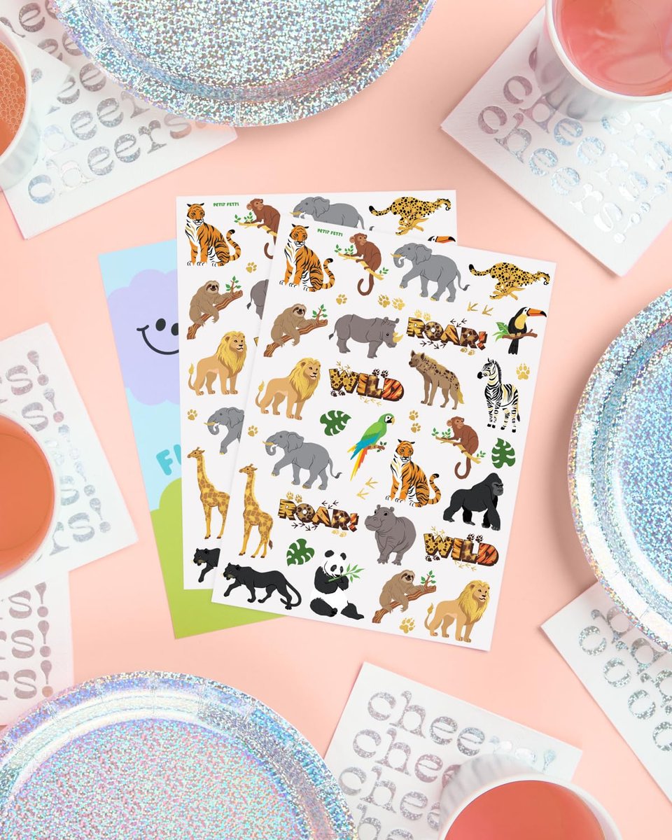 xo, Fetti Jungle Animals Temporary Tattoos - 56 Gold Foil Pcs | Wild Birthday Accessory, Safari Bachelorette Party Favor, Cute Kids Zoo Activity - görsel 12