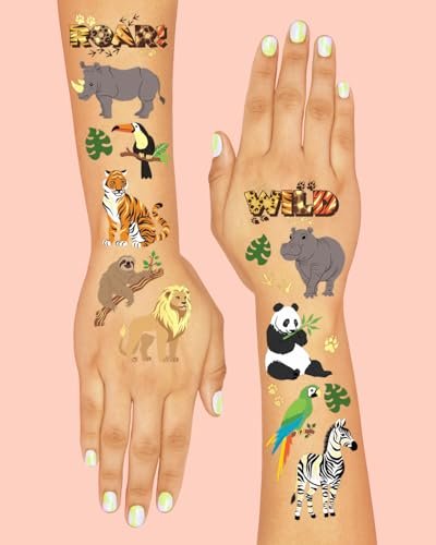 xo, Fetti Jungle Animals Temporary Tattoos - 56 Gold Foil Pcs | Wild Birthday Accessory, Safari Bachelorette Party Favor, Cute Kids Zoo Activity - görsel 7