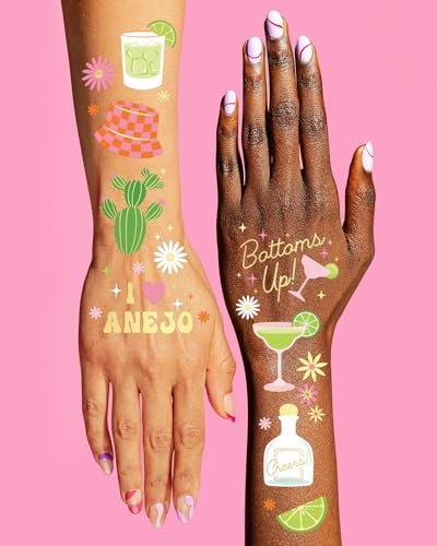 xo, Fetti Margarita Temporary Tattoos - 54 Gold Foil Pieces | Tequila Bachelorette Party Favors, Cinco De Mayo Accessories, Cactus Birthday Activity
