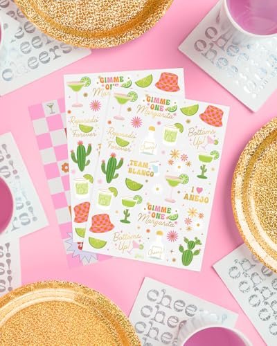 xo, Fetti Margarita Temporary Tattoos - 54 Gold Foil Pieces | Tequila Bachelorette Party Favors, Cinco De Mayo Accessories, Cactus Birthday Activity - görsel 12