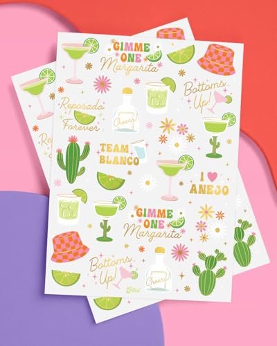 xo, Fetti Margarita Temporary Tattoos - 54 Gold Foil Pieces | Tequila Bachelorette Party Favors, Cinco De Mayo Accessories, Cactus Birthday Activity