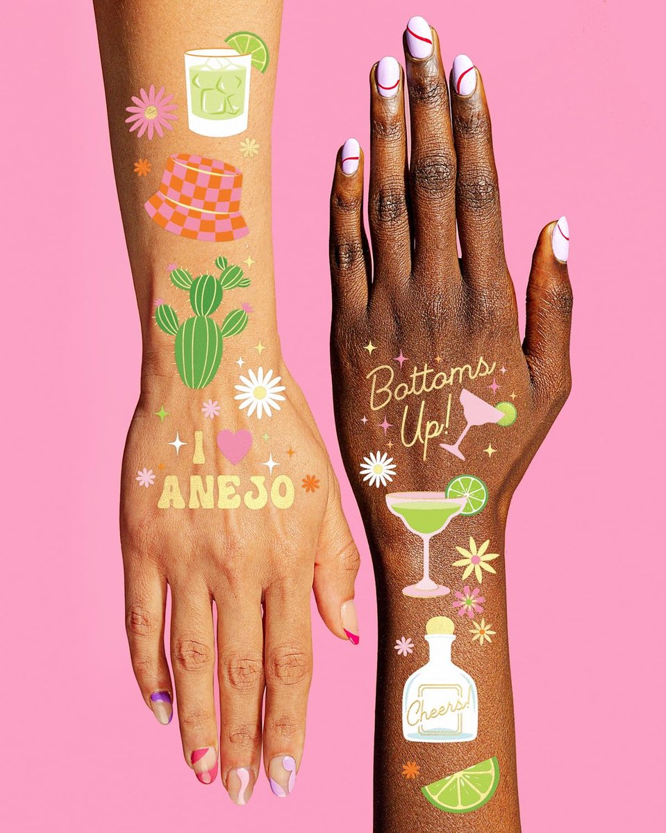 xo, Fetti Margarita Temporary Tattoos - 54 Gold Foil Pieces | Tequila Bachelorette Party Favors, Cinco De Mayo Accessories, Cactus Birthday Activity - görsel 7
