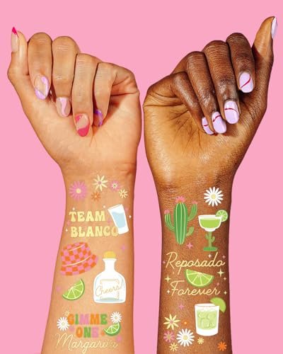 xo, Fetti Margarita Temporary Tattoos - 54 Gold Foil Pieces | Tequila Bachelorette Party Favors, Cinco De Mayo Accessories, Cactus Birthday Activity - görsel 6