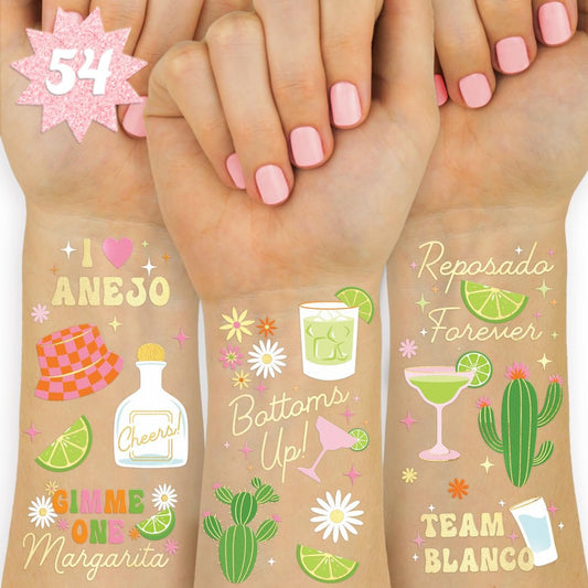 xo, Fetti Margarita Temporary Tattoos - 54 Gold Foil Pieces | Tequila Bachelorette Party Favors, Cinco De Mayo Accessories, Cactus Birthday Activity