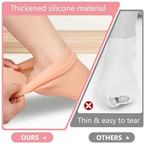 Silicone Moisturizing Socks for Dry Cracked Feet - 2 Pairs, XL Long Size, Non-Slip Heel Socks for Women and Men - High Stretch Foot Care Pedicure - White & Beige Avelisse