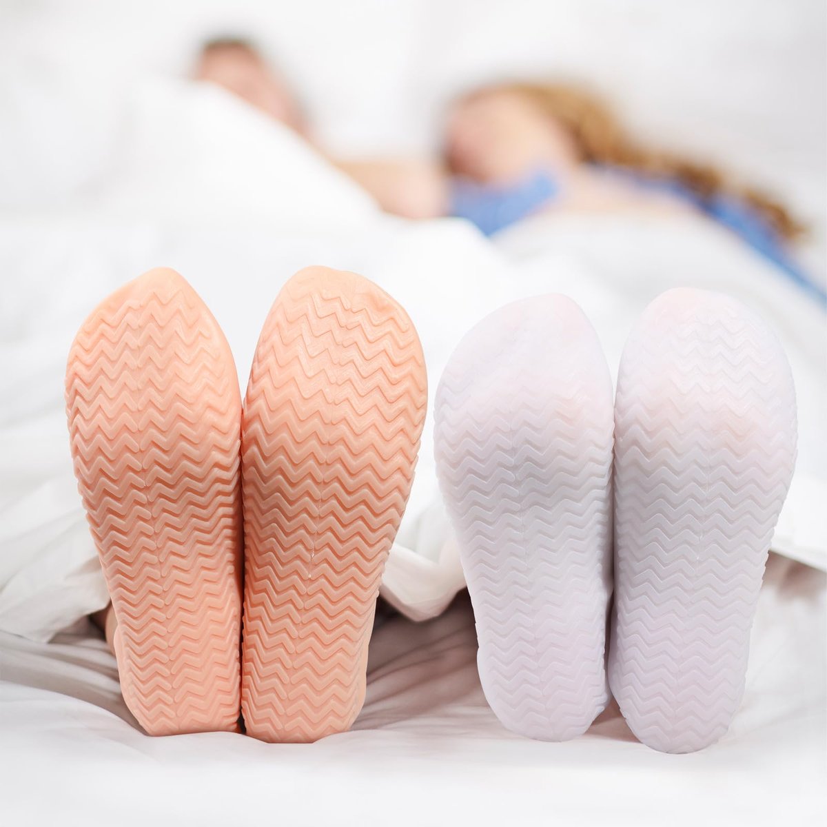 Silicone Moisturizing Socks for Dry Cracked Feet - 2 Pairs, XL Long Size, Non-Slip Heel Socks for Women and Men - High Stretch Foot Care Pedicure - White & Beige Avelisse