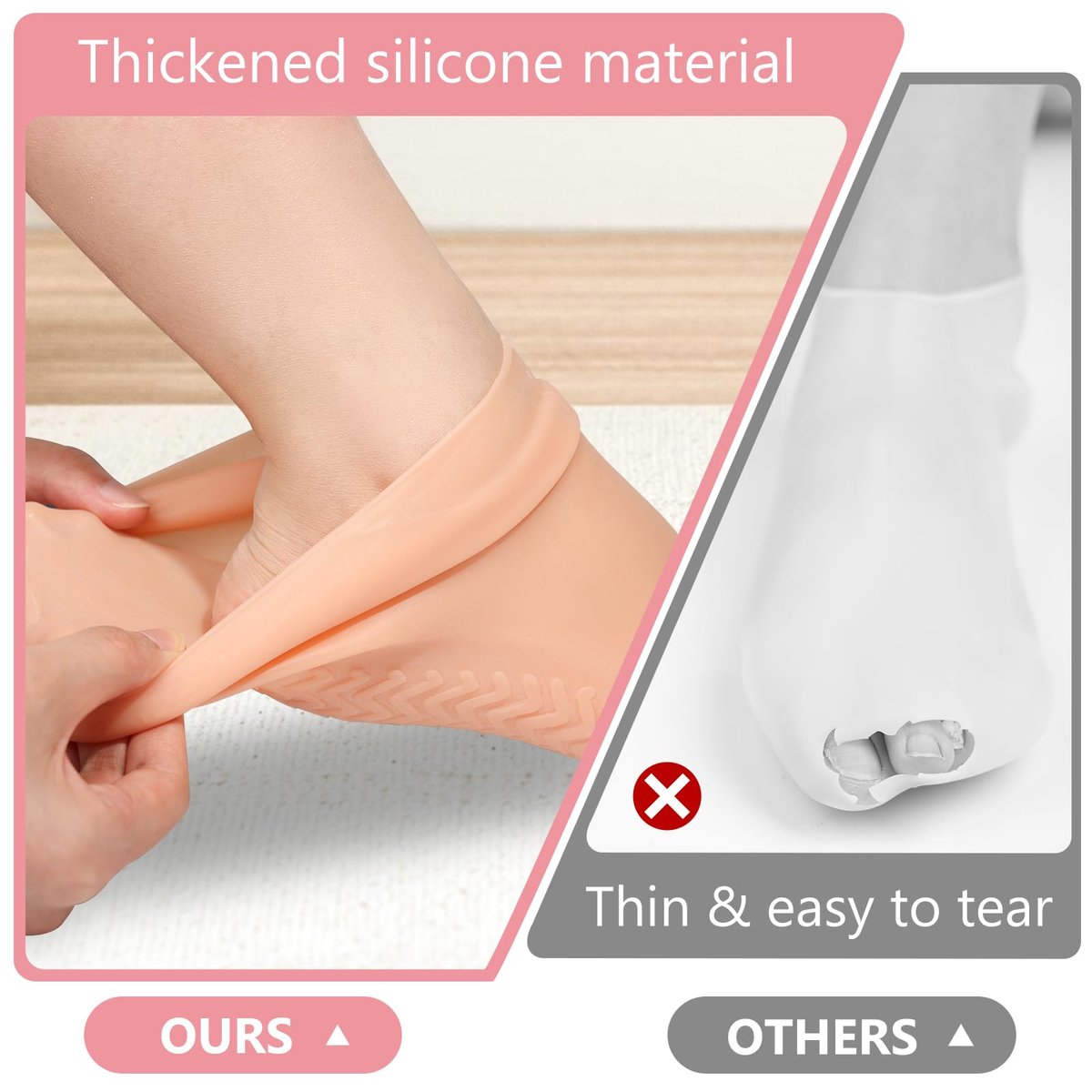 Silicone Moisturizing Socks for Dry Cracked Feet - 2 Pairs, XL Long Size, Non-Slip Heel Socks for Women and Men - High Stretch Foot Care Pedicure - White & Beige Avelisse