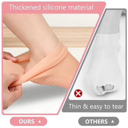 Silicone Moisturizing Socks for Dry Cracked Feet - 2 Pairs, XL Long Size, Non-Slip Heel Socks for Women and Men - High Stretch Foot Care Pedicure - White & Beige Avelisse
