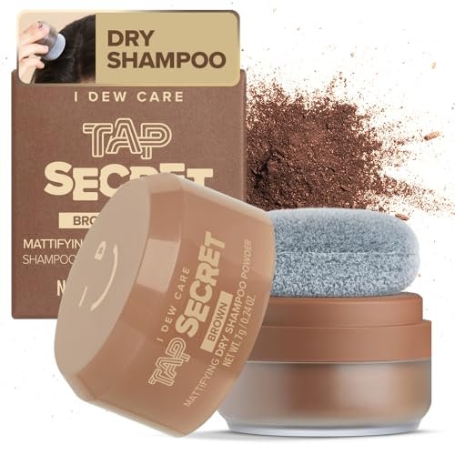 I DEW CARE Biotin Clarifying Dry Shampoo - Tap Secret Brown | Strengthening & Volumizing Powder for Brunettes | Refillable, Travel Size, Non-Aerosol | Korean Ginseng Infused | 0.26 Oz Avelisse