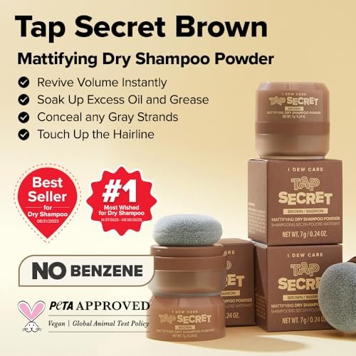 I DEW CARE Biotin Clarifying Dry Shampoo - Tap Secret Brown | Strengthening & Volumizing Powder for Brunettes | Refillable, Travel Size, Non-Aerosol | Korean Ginseng Infused | 0.26 Oz Avelisse