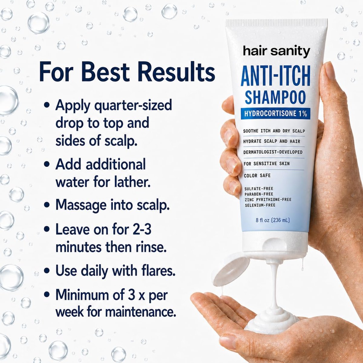 ITCHY SCALP SHAMPOO (Hydrocortisone 1%) – Anti-Itch Treatment for Dry Scalp, Eczema, & Inflammation Relief | Color Safe, Sulfate-Free, Dermatologist Patented Formula for Men & Women Avelisse