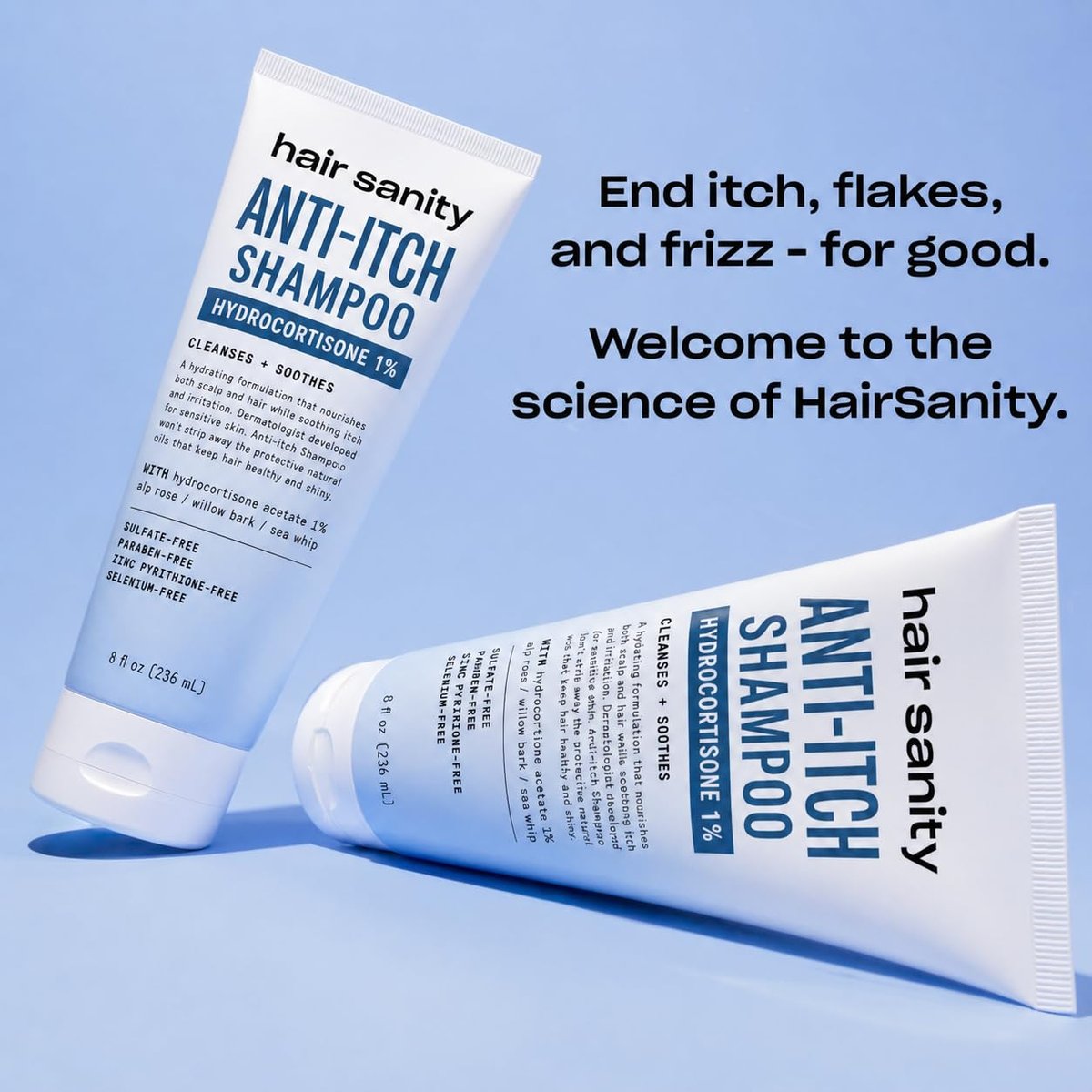 ITCHY SCALP SHAMPOO (Hydrocortisone 1%) – Anti-Itch Treatment for Dry Scalp, Eczema, & Inflammation Relief | Color Safe, Sulfate-Free, Dermatologist Patented Formula for Men & Women Avelisse