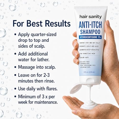 ITCHY SCALP SHAMPOO (Hydrocortisone 1%) – Anti-Itch Treatment for Dry Scalp, Eczema, & Inflammation Relief | Color Safe, Sulfate-Free, Dermatologist Patented Formula for Men & Women Avelisse