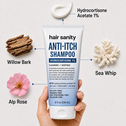 ITCHY SCALP SHAMPOO (Hydrocortisone 1%) – Anti-Itch Treatment for Dry Scalp, Eczema, & Inflammation Relief | Color Safe, Sulfate-Free, Dermatologist Patented Formula for Men & Women Avelisse