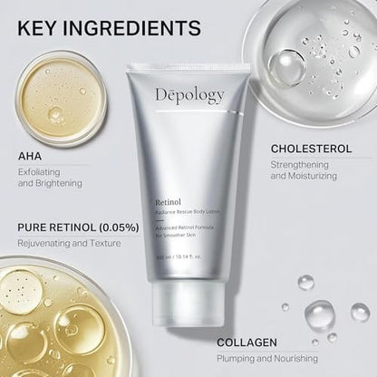 Depology Ultra-Size Firming Retinol Body Lotion for Crepey Skin & Keratosis Pilaris - Anti-Aging Moisturizer with 0.05% Retinol, AHA & Collagen, 10.14 fl oz Avelisse
