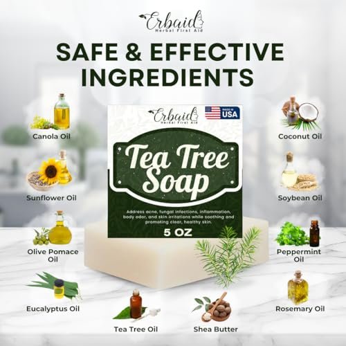 Erbaid Tea Tree Soap – Natural Defense Tea Tree Oil Wash Bar for Face & Body – Acne Fighting, Hydrating Cleanser for Calm, Fresh Skin - görsel 10