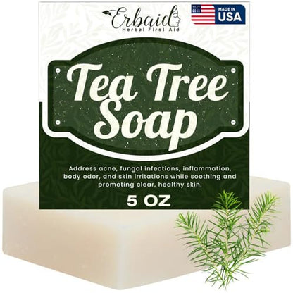 Erbaid Tea Tree Soap – Natural Defense Tea Tree Oil Wash Bar for Face & Body – Acne Fighting, Hydrating Cleanser for Calm, Fresh Skin