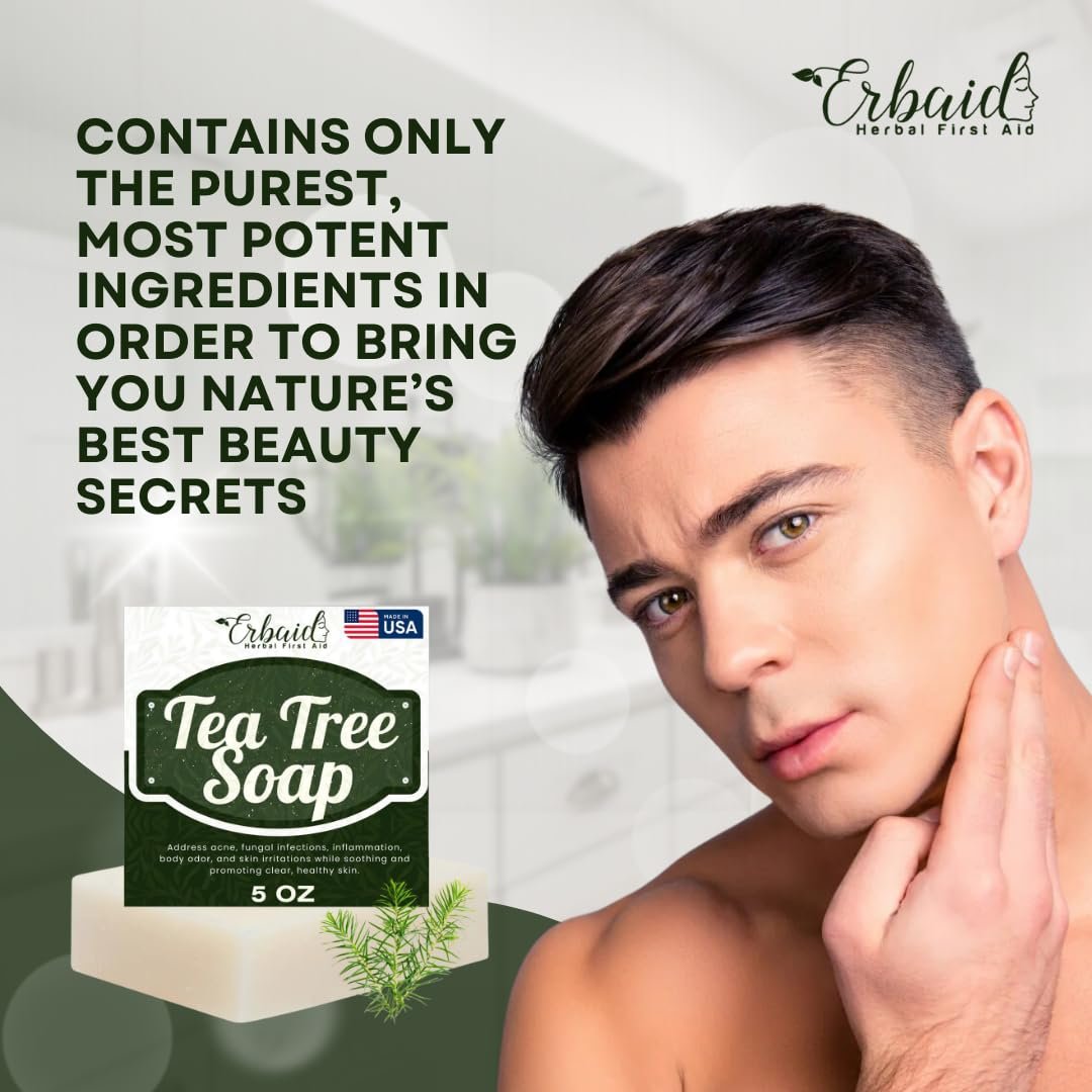 Erbaid Tea Tree Soap – Natural Defense Tea Tree Oil Wash Bar for Face & Body – Acne Fighting, Hydrating Cleanser for Calm, Fresh Skin - görsel 15