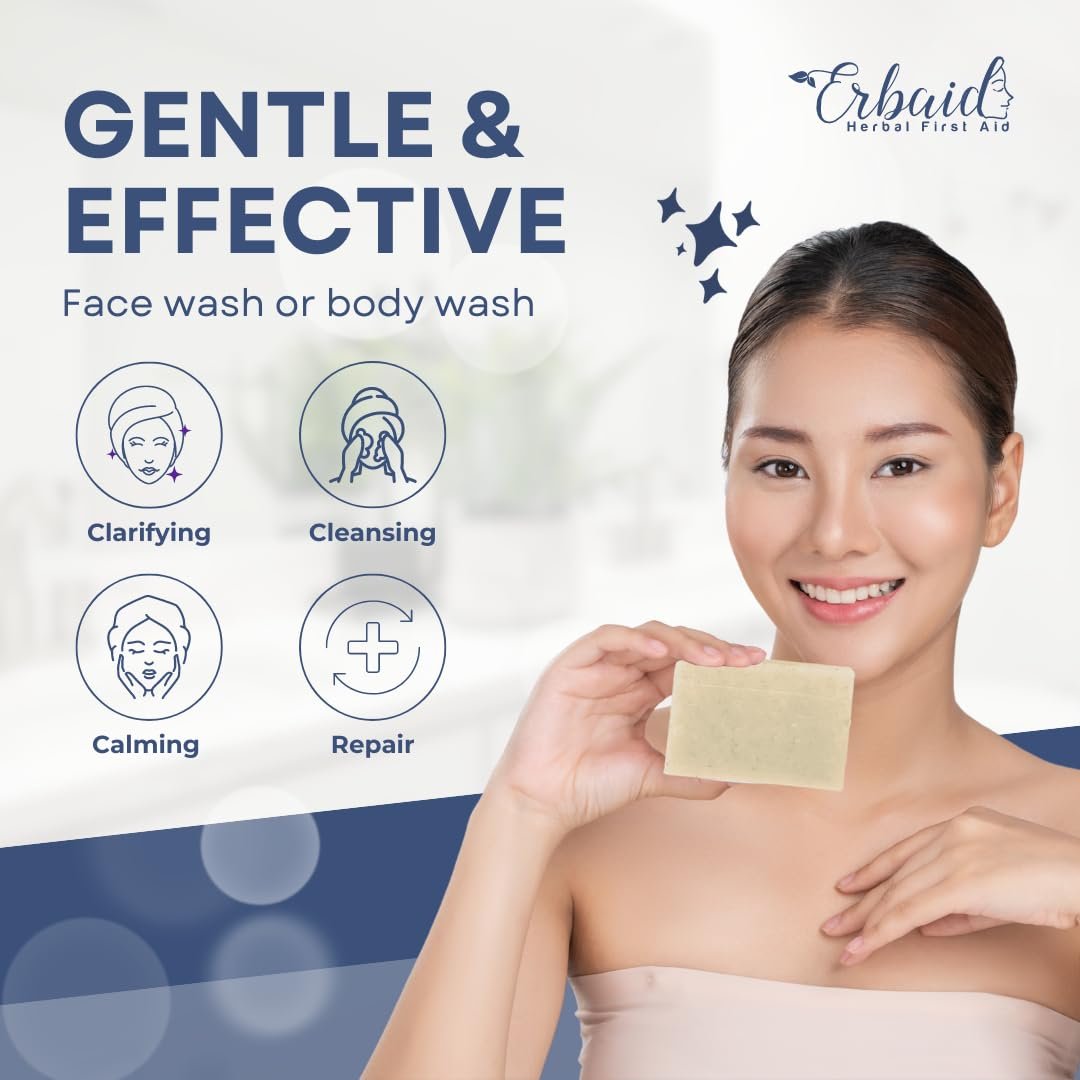 Erbaid Pyrithione Zinc Soap Bar for Face & Body – 4oz, 2% ZnP Cleanser for Acne, Rosacea, Eczema, Dermatitis, Psoriasis & Itching – Calming Zinc Facial Wash, Made in USA - görsel 11