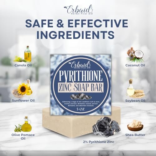 Erbaid Pyrithione Zinc Soap Bar for Face & Body – 4oz, 2% ZnP Cleanser for Acne, Rosacea, Eczema, Dermatitis, Psoriasis & Itching – Calming Zinc Facial Wash, Made in USA - görsel 10