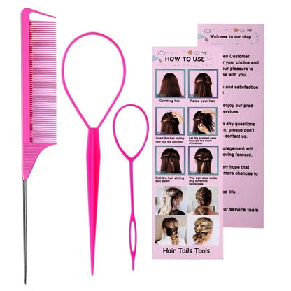 Aigee 8-Piece Hair Styling Combs Set - Pink Topsy Tail Tools, Rat Tail Comb, Teasing Brush, Edge Control Brush for Women & Girls