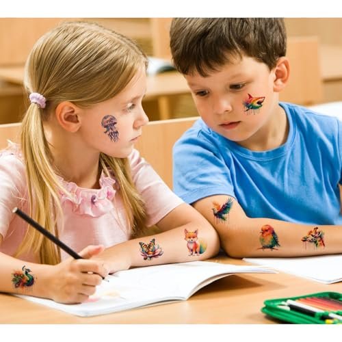 UVUXO Watercolor Animals Temporary Tattoos for Kids - 60 Styles, Safe & Easy to Apply, Birthday Party Favors - görsel 7