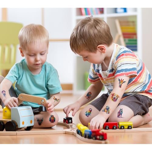 UVUXO Watercolor Animals Temporary Tattoos for Kids - 60 Styles, Safe & Easy to Apply, Birthday Party Favors - görsel 5