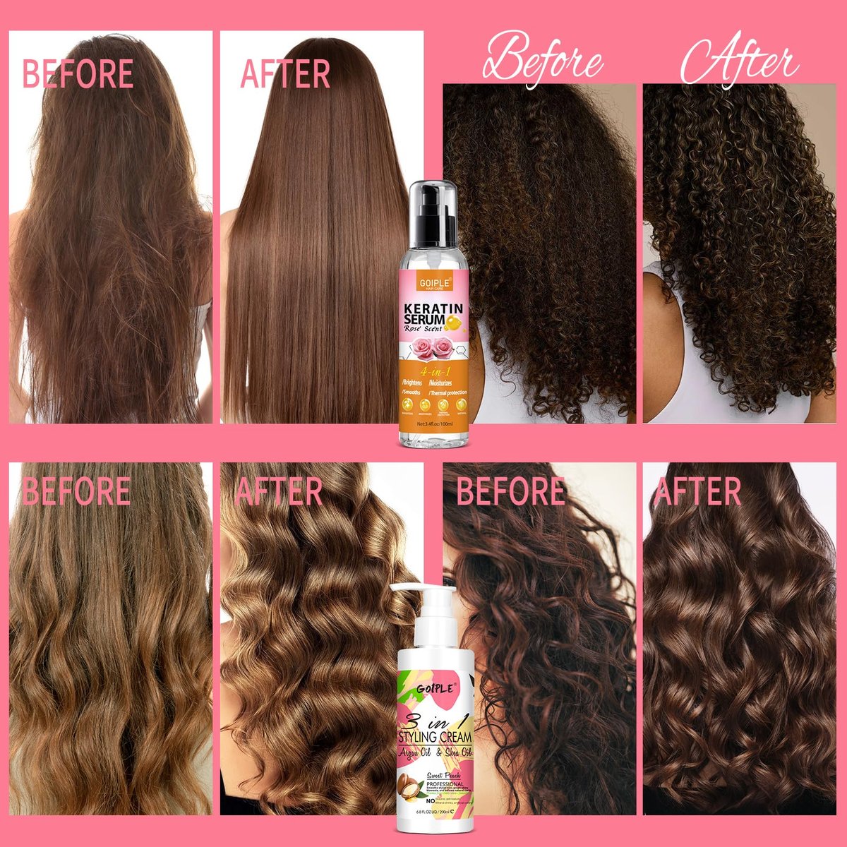 3-In-1 Styling Cream for Flyaways and Frizz - Keratin Protein Hair Serum with Moisturizing Oil - Add Shine, Anti-Frizz, Slick Back Hair Cream (3.4 Fl Oz, Pack of 2) Avelisse