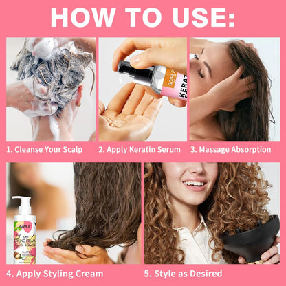3-In-1 Styling Cream for Flyaways and Frizz - Keratin Protein Hair Serum with Moisturizing Oil - Add Shine, Anti-Frizz, Slick Back Hair Cream (3.4 Fl Oz, Pack of 2) Avelisse