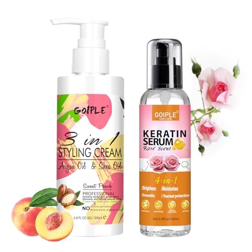 3-In-1 Styling Cream for Flyaways and Frizz - Keratin Protein Hair Serum with Moisturizing Oil - Add Shine, Anti-Frizz, Slick Back Hair Cream (3.4 Fl Oz, Pack of 2) Avelisse