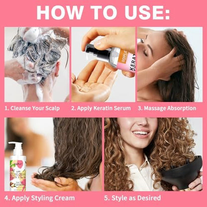 3-In-1 Styling Cream for Flyaways and Frizz - Keratin Protein Hair Serum with Moisturizing Oil - Add Shine, Anti-Frizz, Slick Back Hair Cream (3.4 Fl Oz, Pack of 2) Avelisse