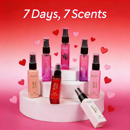 Bellavita Luxury Women's Perfume Discovery Gift Set - 7 x 8ml Eau de Parfum (Date, Glam, Diva, Rose, Hot Mess, White Oud, Senorita) - Floral, Fresh & Fruity Scents Avelisse