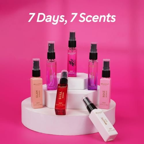 Bellavita Luxury Women's Perfume Discovery Gift Set - 7 x 8ml Eau de Parfum (Date, Glam, Diva, Rose, Hot Mess, White Oud, Senorita) - Floral, Fresh & Fruity Scents Avelisse
