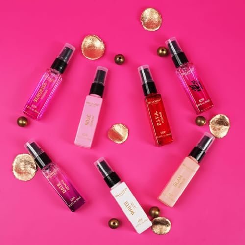 Bellavita Luxury Women's Perfume Discovery Gift Set - 7 x 8ml Eau de Parfum (Date, Glam, Diva, Rose, Hot Mess, White Oud, Senorita) - Floral, Fresh & Fruity Scents Avelisse