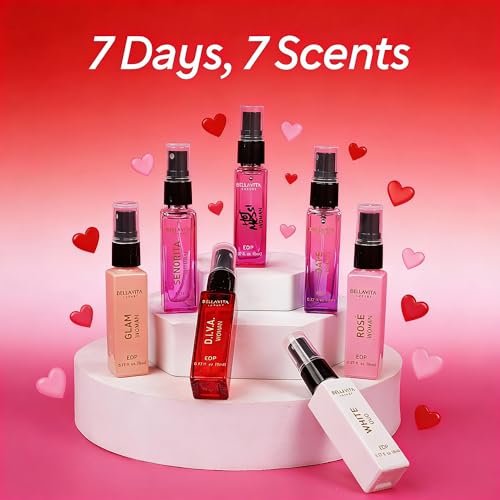 Bellavita Luxury Women's Perfume Discovery Gift Set - 7 x 8ml Eau de Parfum (Date, Glam, Diva, Rose, Hot Mess, White Oud, Senorita) - Floral, Fresh & Fruity Scents Avelisse