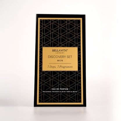Bellavita Luxury Men's Perfume Discovery Gift Set - 7 Iconic Scents (CEO Man, G.O.A.T., OCEAN, Skai, Gold Oud, White Oud, Klub) 56ml Collection Avelisse
