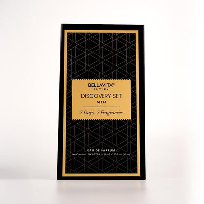 Bellavita Luxury Men's Perfume Discovery Gift Set - 7 Iconic Scents (CEO Man, G.O.A.T., OCEAN, Skai, Gold Oud, White Oud, Klub) 56ml Collection Avelisse