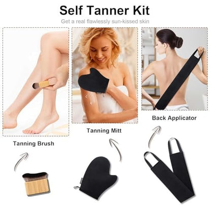 3 in 1 Self Tanning Mitts Kit – Professional Tanning Glove, Applicator Brush & Kabuki Body Brush for Streak-Free Tan Avelisse