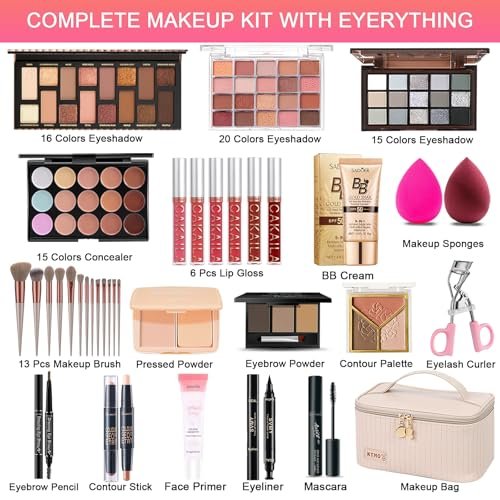 All in One Makeup Kit for Women, Teens & Girls – Complete Travel Makeup Set with Eyeshadow, Lipstick, Eyeliner, Eyebrow Pencil & Brush Set – Perfect for Beginners and Professionals (Natural) Avelisse