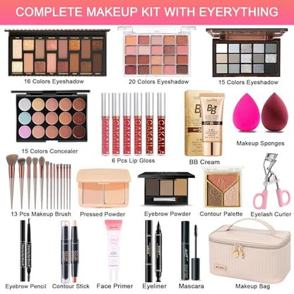 All in One Makeup Kit for Women, Teens & Girls – Complete Travel Makeup Set with Eyeshadow, Lipstick, Eyeliner, Eyebrow Pencil & Brush Set – Perfect for Beginners and Professionals (Natural) Avelisse
