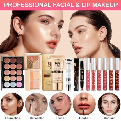 All in One Makeup Kit for Women, Teens & Girls – Complete Travel Makeup Set with Eyeshadow, Lipstick, Eyeliner, Eyebrow Pencil & Brush Set – Perfect for Beginners and Professionals (Natural) Avelisse
