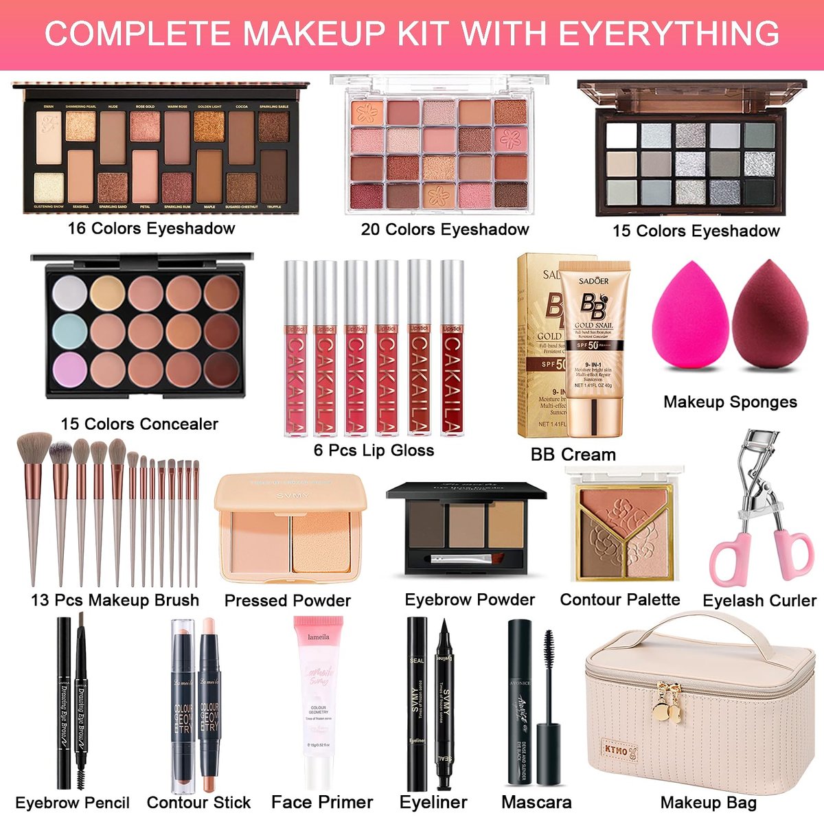 All in One Makeup Kit for Women, Teens & Girls – Complete Travel Makeup Set with Eyeshadow, Lipstick, Eyeliner, Eyebrow Pencil & Brush Set – Perfect for Beginners and Professionals (Natural) Avelisse