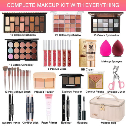 All in One Makeup Kit for Women, Teens & Girls – Complete Travel Makeup Set with Eyeshadow, Lipstick, Eyeliner, Eyebrow Pencil & Brush Set – Perfect for Beginners and Professionals (Natural) Avelisse