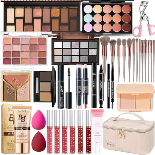All in One Makeup Kit for Women, Teens & Girls – Complete Travel Makeup Set with Eyeshadow, Lipstick, Eyeliner, Eyebrow Pencil & Brush Set – Perfect for Beginners and Professionals (Natural) Avelisse