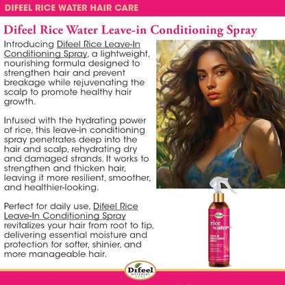Difeel Rice Water Leave-in Conditioning Spray 8 oz. – Moisturizing Leave In Conditioner for Dry Damaged Hair